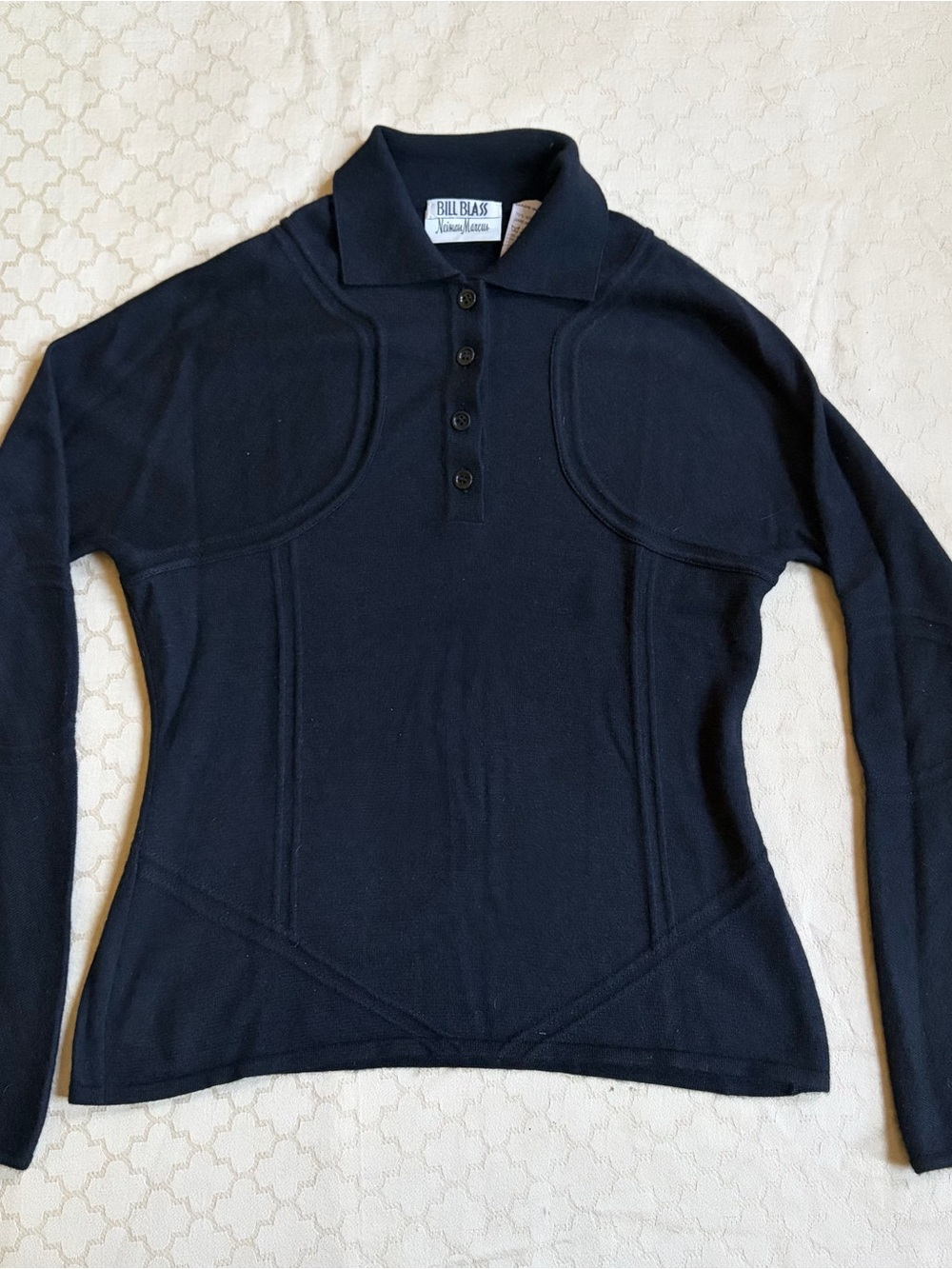 Vtg Bill Blass for Neiman Marcus Cashmere & Silk Long Sleeve Sweater Polo Medium
